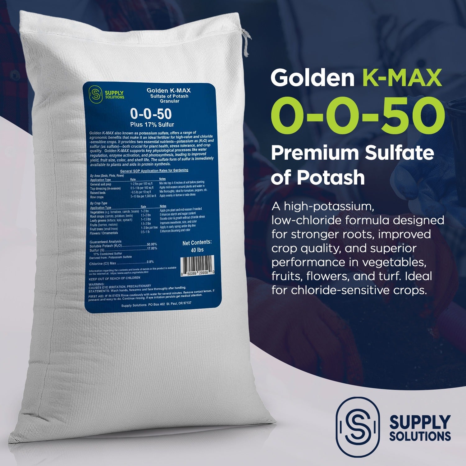 0-0-50 Plus 17% Sulfur Golden K-Max Sulfate of Potash (SOP) - Granular Fertilizer High Potassium Plant Fertilizer for Indoor and Outdoor Garden