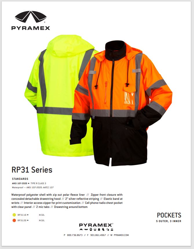 High Visibility Class 3 System Parka, Pyramex RP3110 RP31 Series, Class 3 parka in Lime