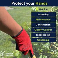 Supply Solutions APE SKINZ Crinkle Cut Latex Dipped Safety Work Gloves For Landscaping, Warehouse, Construction, Gardening, Agriculture, For Men and Women. 12 Pair per package. Red/black