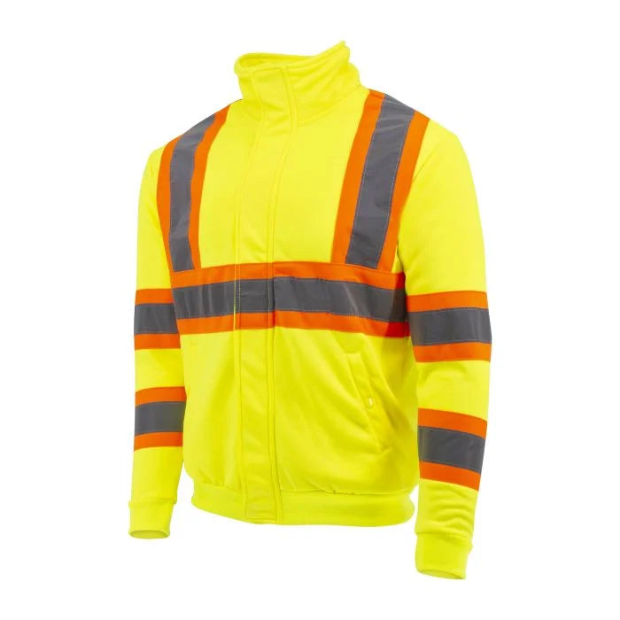 Radians SW01X-2 High Neck Zip Front X-Back Hooded Sweatshirt - Hi Vis Lime - L
