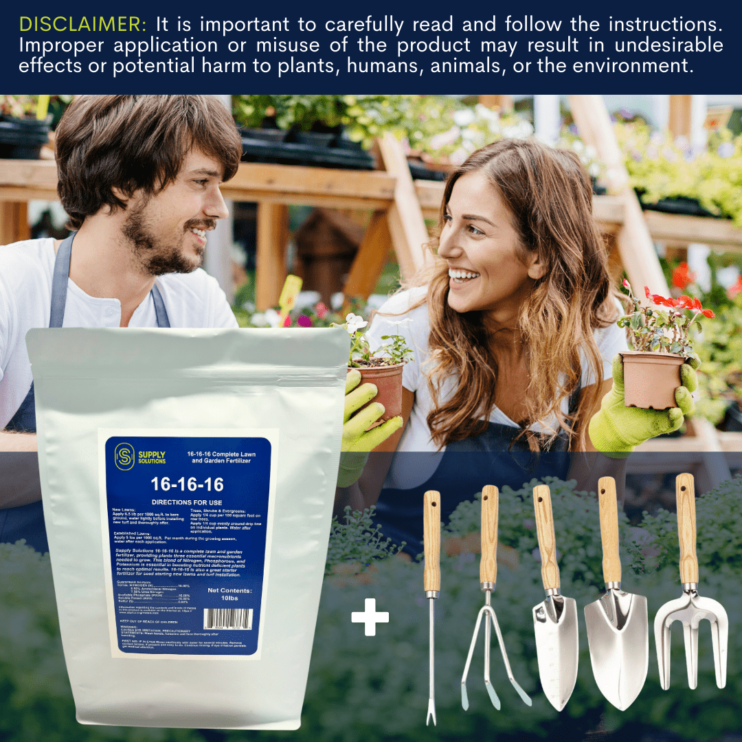 Supply Solutions 16-16-16 Complete Lawn & Garden All Purpose Granular Fertilizer - The Ultimate Plant Food for Lush Greenery - Bundle with Gardening Tools Perfect for Men and Women