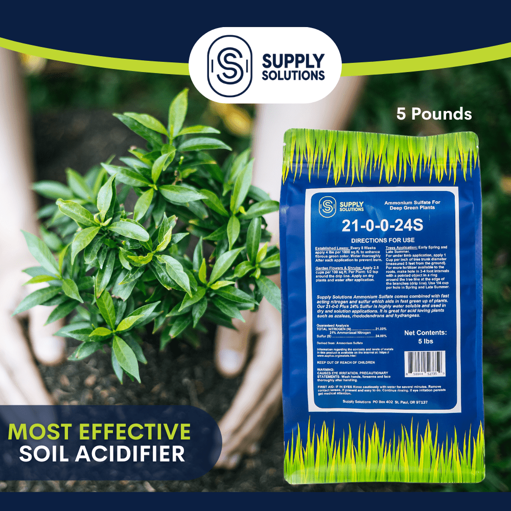 Supply Solutions Ammonium Sulfate Fertilizer 21-0-0 +24% Sulfur for Deep Green Plants - Soil Acidifier for Flowers, Trees, Lawn, Acid Loving - Sulfur for Plants Hydrangea Fertilizer