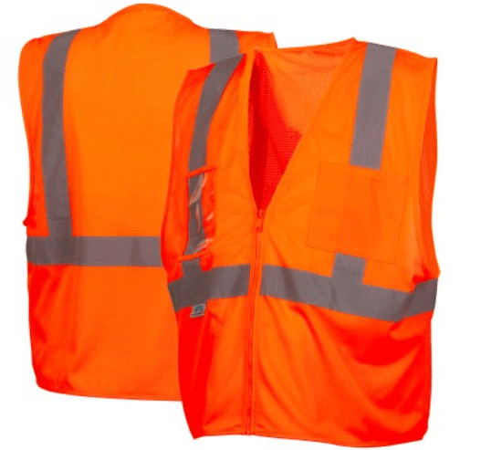 Self Extinguishing Mesh Safety Vest, Pyramex RVZ21SE Series Type R Class 2 Self Extinguishing Mesh Safety Vest Yellow/Orange