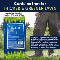 Supply Solutions 21.4-7-14.1 Lawn and Turf Fertilizer with Iron - Plant Food for Lawn Achieves a Lush Green Lawn in Weeks - Turf Builder for All Grass Types