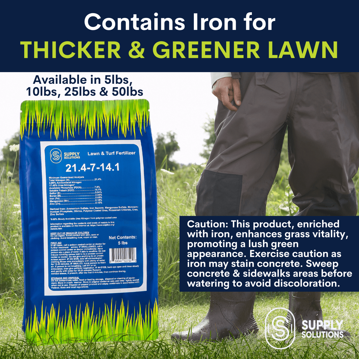 Supply Solutions 21.4-7-14.1 Lawn and Turf Fertilizer with Iron - Plant Food for Lawn Achieves a Lush Green Lawn in Weeks - Turf Builder for All Grass Types