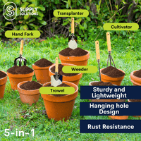 Supply Solutions Gardening Tools - Perfect Garden Tools for Women or Men - Small Heavy Duty Gardening Hand Tools with Trowel, Transplanter, Fork, Rake, and Cultivator