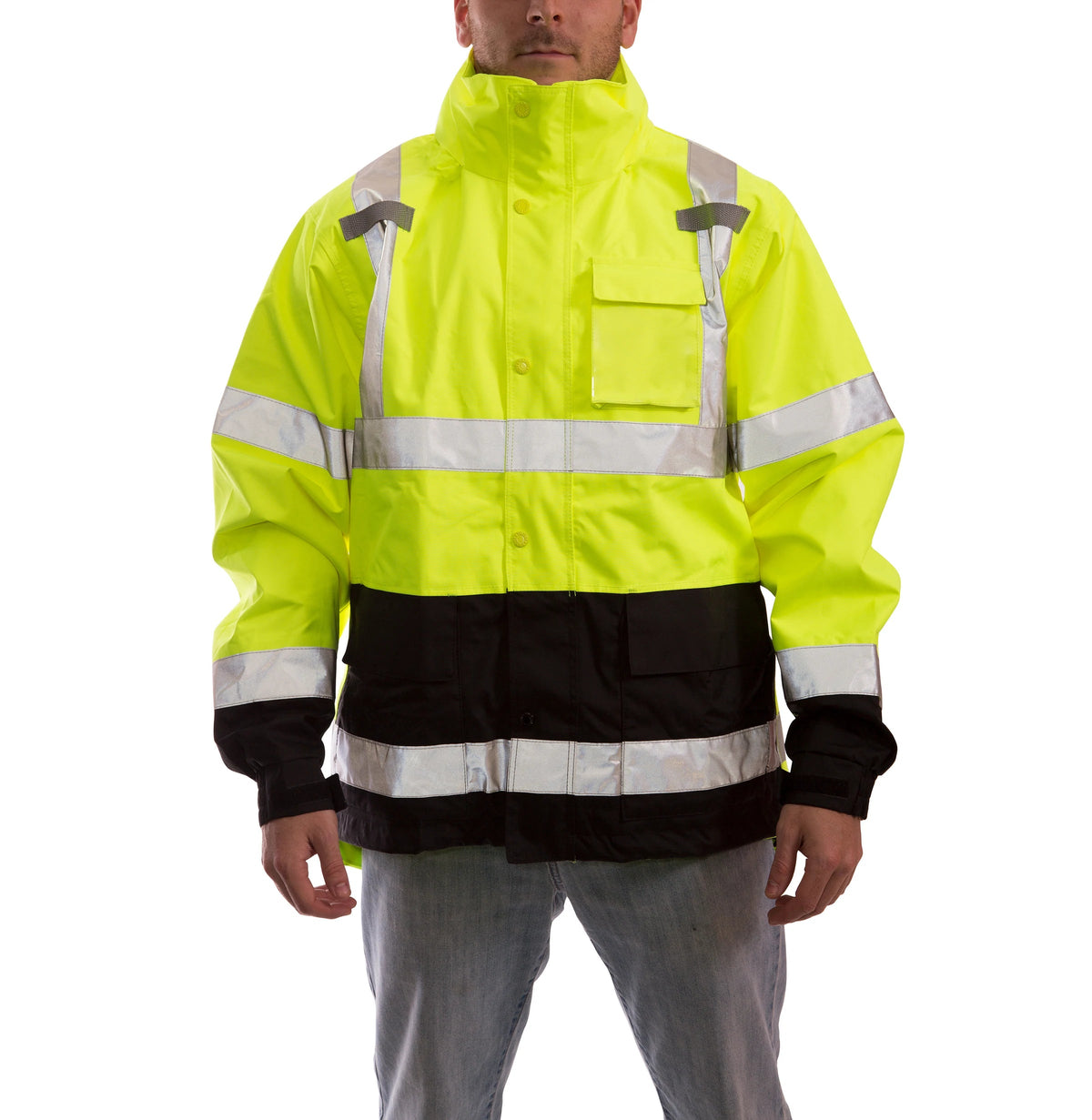 High Visibility Class 3 Waterproof Jacket, ICON J24122 Breathable 300D Polyurethane Hi-Vis Jacket with Reflective Tape, Flourescent Yellow/Green