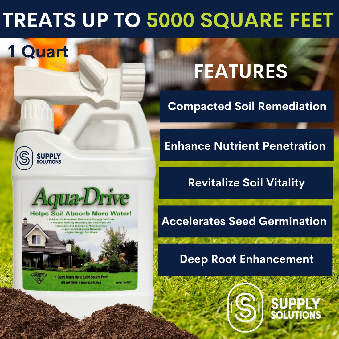 Aqua Drive Liquid Lawn Aerator Hose End Spray Soil Conditioner - Breaks Compacted Soil, Effortless Soil Aeration for Lush Landscapes