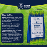 Supply Solutions Premium 97 Solution Grade Gypsum - Fast Acting Gypsum for Soil - Organic Calcium Sulfate Dihydrate - Soil Acidifier Gypsum Powder for Root Growth, Lawns, Mushroom Cultivation