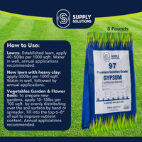Supply Solutions Premium 97 Solution Grade Gypsum - Fast Acting Gypsum for Soil - Organic Calcium Sulfate Dihydrate - Soil Acidifier Gypsum Powder for Root Growth, Lawns, Mushroom Cultivation