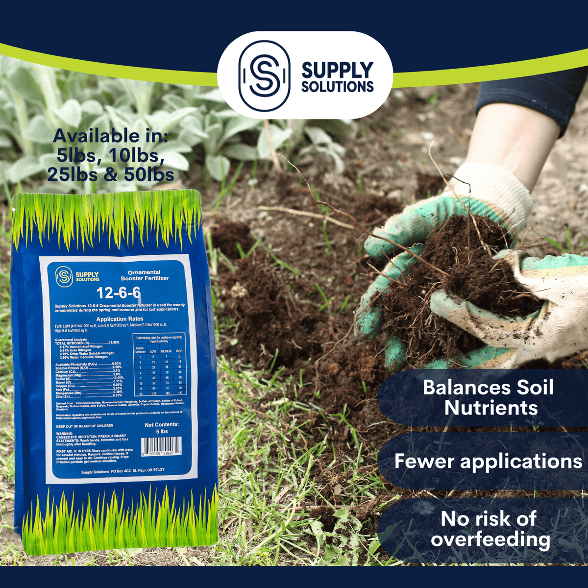 Supply Solutions 12-6-6 Ornamental Booster Fertilizer - Plant Food Topdress on Foliage, Nurseries and Landscapes - Controlled Release NPK Plant Fertilizer with Macro and Micro Nutrients