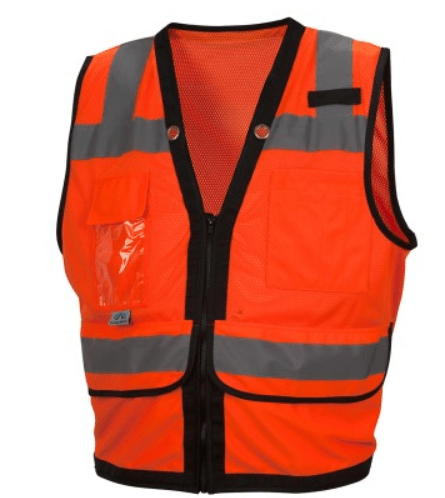 Heavy Duty Surveyor Safety Vest, Pyramex RVZ28 Type R Class 2 Heavy Duty Surveyor Zipper Safety Vest Yellow/Orange
