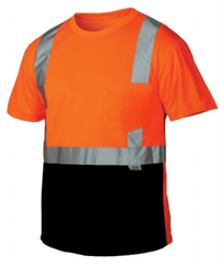 Short Sleeve Safety Shirts, Pyramex RTS21B Series - Type R Class 2 Black Bottom Safety Shirt