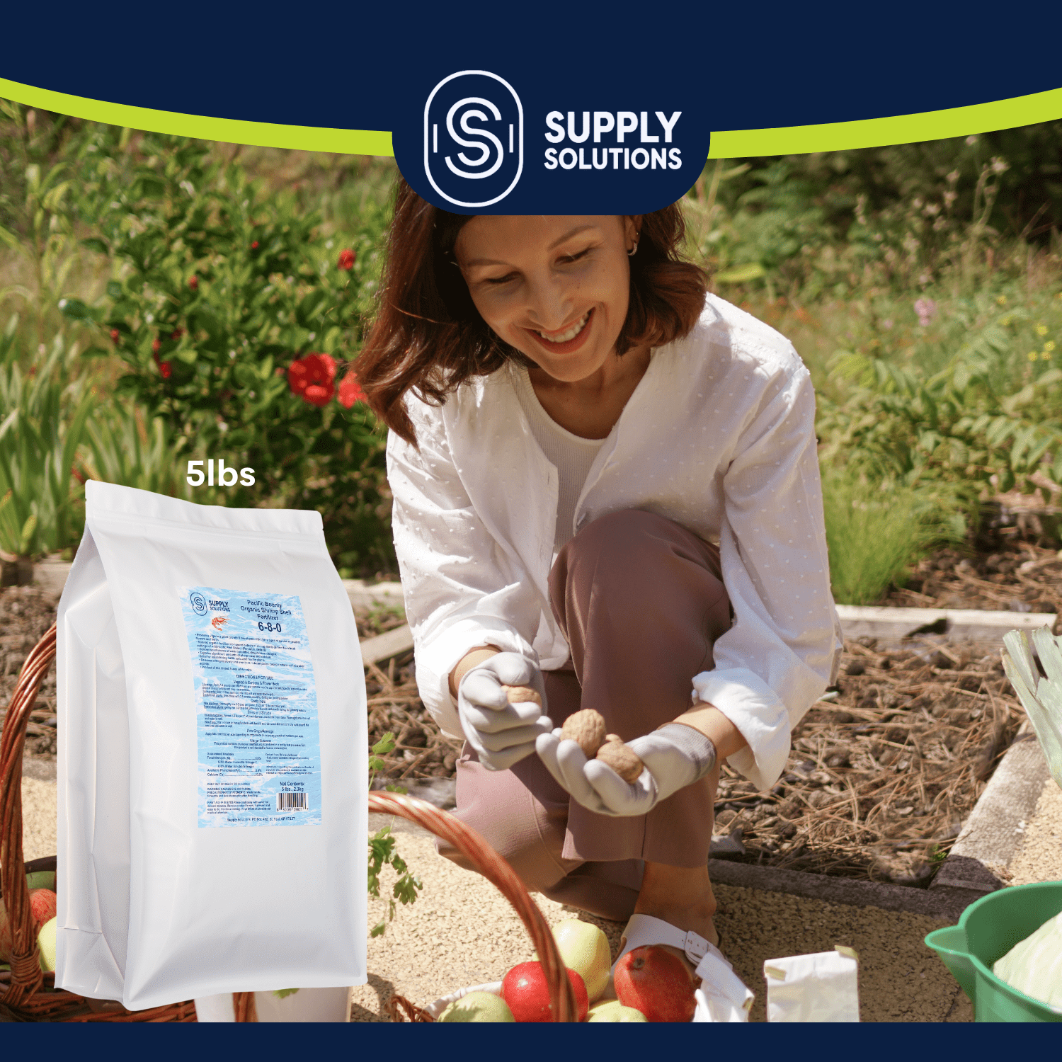 Supply Solutions Pacific Bounty Organic Shrimp Fertilizer 6-8-0 | 13% Calcium | Natural Phosphorus-Rich Fertilizer for Tomatoes, Peppers, and Flowering Plants | Soil-Building