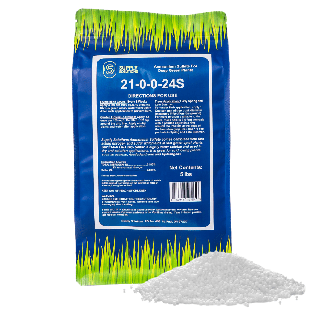 Supply Solutions Ammonium Sulfate Fertilizer 21-0-0 +24% Sulfur for Deep Green Plants - Soil Acidifier for Flowers, Trees, Lawn, Acid Loving - Sulfur for Plants Hydrangea Fertilizer
