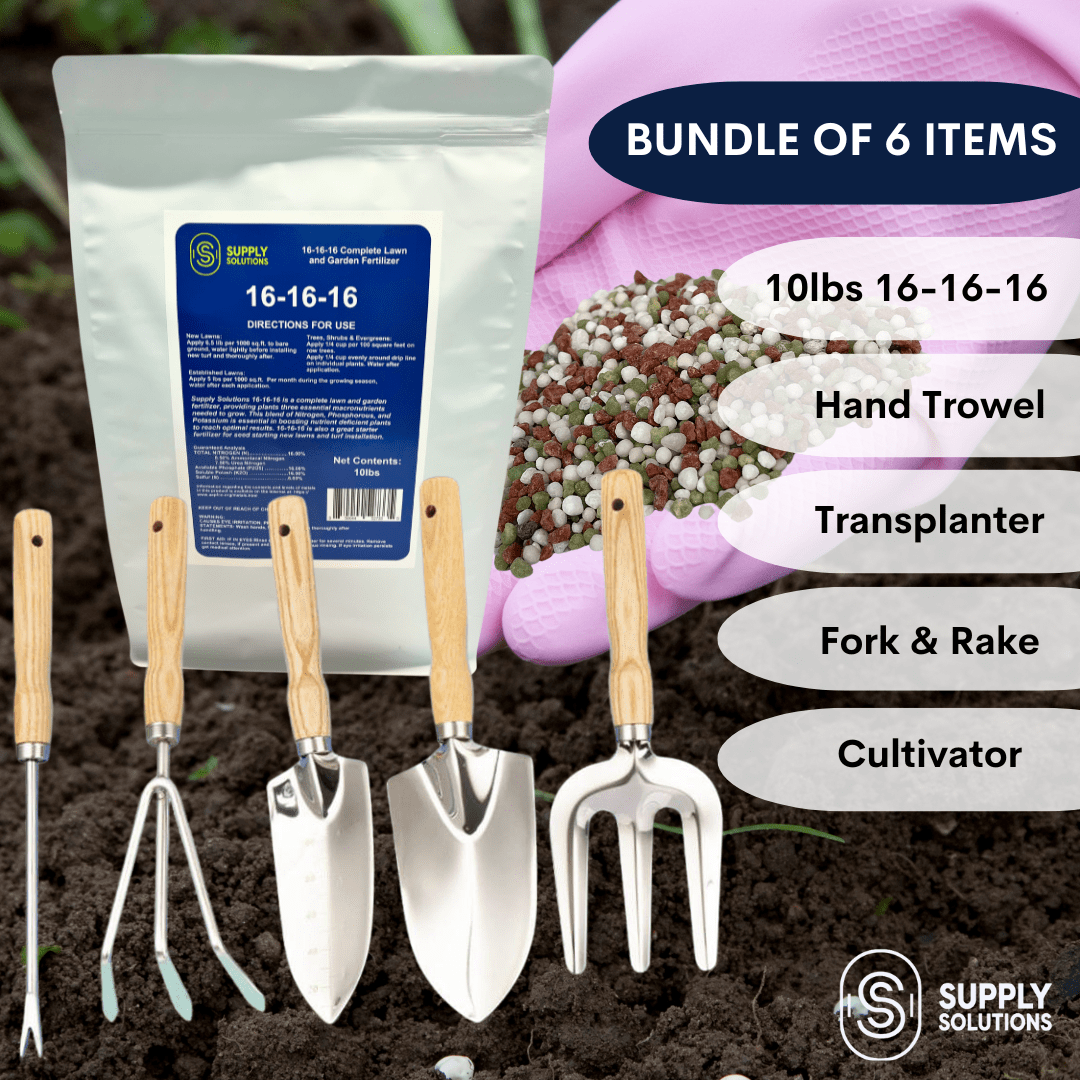 Supply Solutions 16-16-16 Complete Lawn & Garden All Purpose Granular Fertilizer - The Ultimate Plant Food for Lush Greenery - Bundle with Gardening Tools Perfect for Men and Women