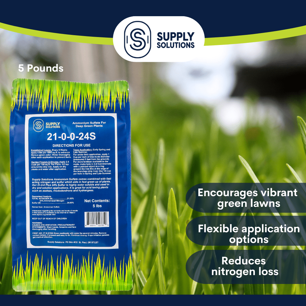 Supply Solutions Ammonium Sulfate Fertilizer 21-0-0 +24% Sulfur for Deep Green Plants - Soil Acidifier for Flowers, Trees, Lawn, Acid Loving - Sulfur for Plants Hydrangea Fertilizer