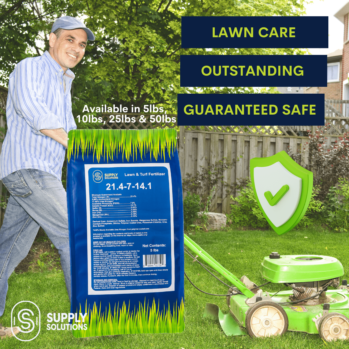 Supply Solutions 21.4-7-14.1 Lawn and Turf Fertilizer with Iron - Plant Food for Lawn Achieves a Lush Green Lawn in Weeks - Turf Builder for All Grass Types