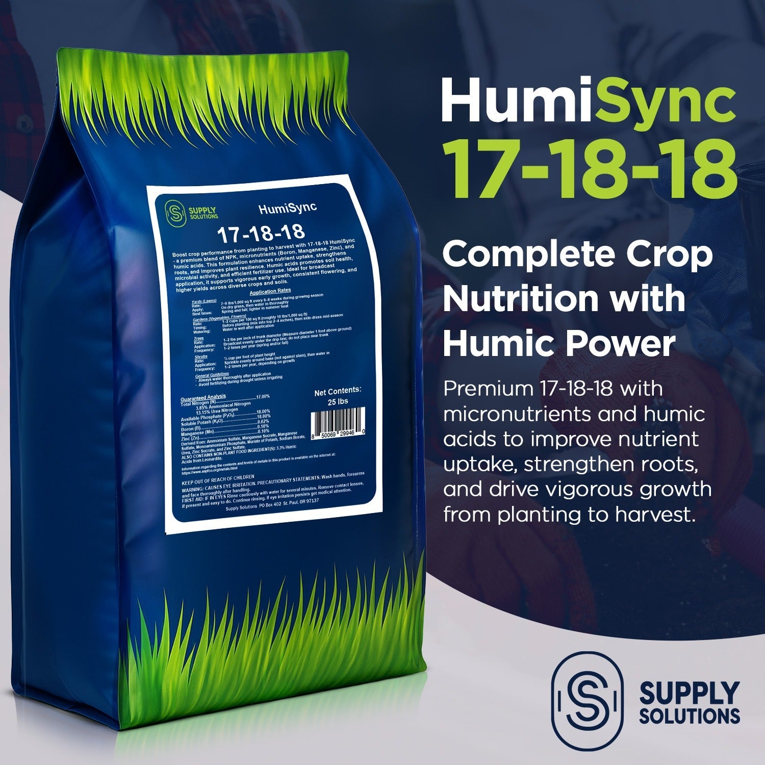17-18-18 HumiSync Plant Food Powder | Balanced NPK Fertilizer with Humic Acid for Lawn, Garden, Vegetables, Flowers, Trees & Shrubs - All Purpose Garden Fertilizer
