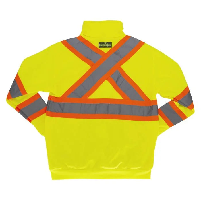 Radians SW01X-2 High Neck Zip Front X-Back Hooded Sweatshirt - Hi Vis Lime - L