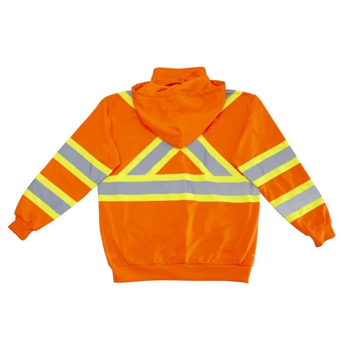 Radians SW01X-2 High Neck Zip Front X-Back Hooded Sweatshirt - Hi Vis Orange - S