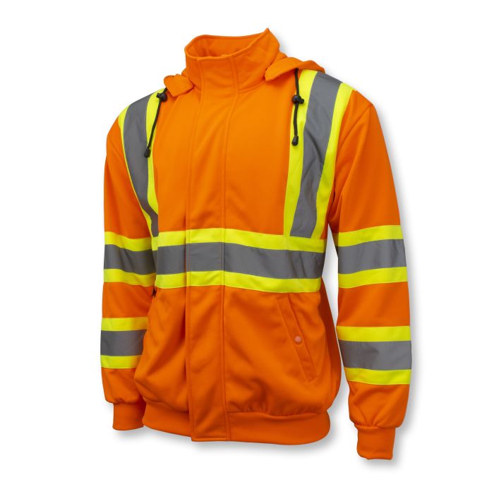 Radians SW01X-2 High Neck Zip Front X-Back Hooded Sweatshirt - Hi Vis Orange - S