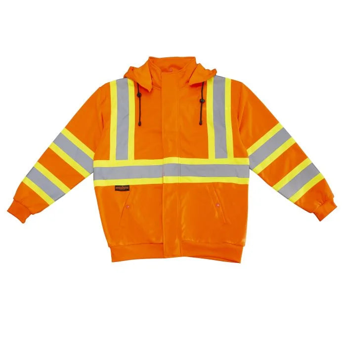 Radians SW01X-2 High Neck Zip Front X-Back Hooded Sweatshirt - Hi Vis Orange - S