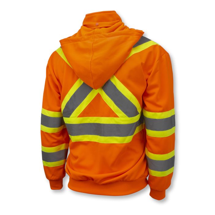 Radians SW01X-2 High Neck Zip Front X-Back Hooded Sweatshirt - Hi Vis Orange - S