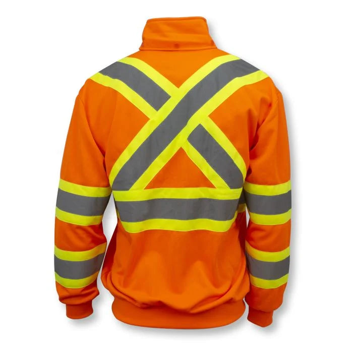 Radians SW01X-2 High Neck Zip Front X-Back Hooded Sweatshirt - Hi Vis Orange - S
