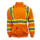 Radians SW01X-2 High Neck Zip Front X-Back Hooded Sweatshirt - Hi Vis Orange - S