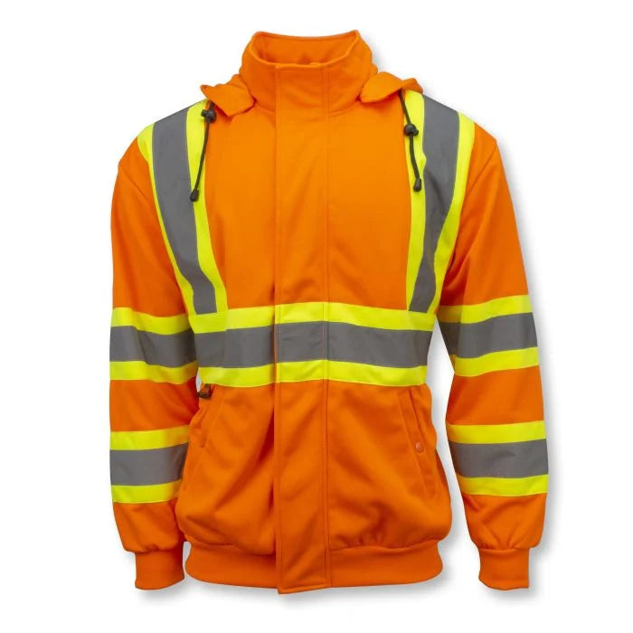 Radians SW01X-2 High Neck Zip Front X-Back Hooded Sweatshirt - Hi Vis Orange - S