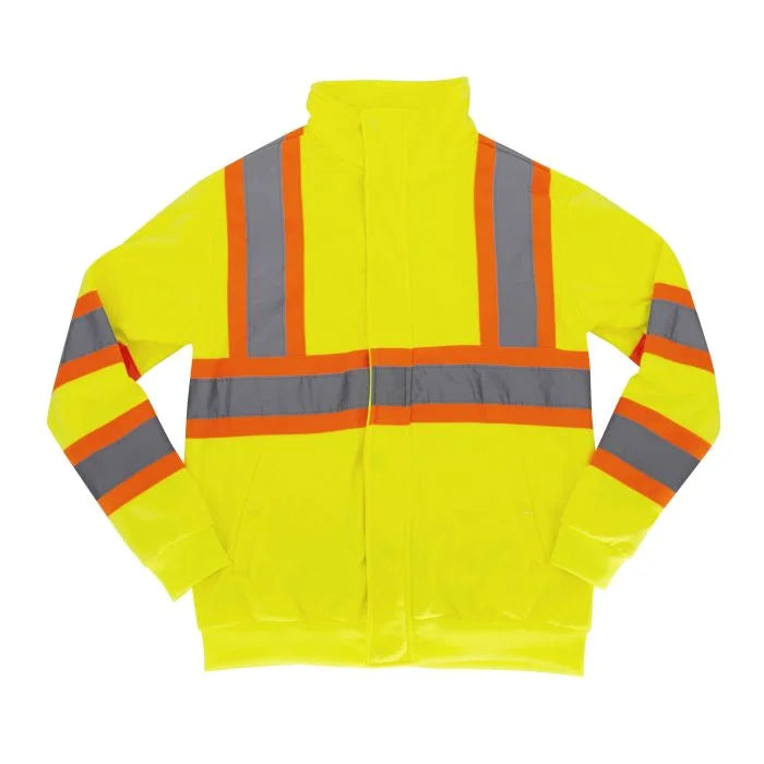 Radians SW01X-2 High Neck Zip Front X-Back Hooded Sweatshirt - Hi Vis Lime - L
