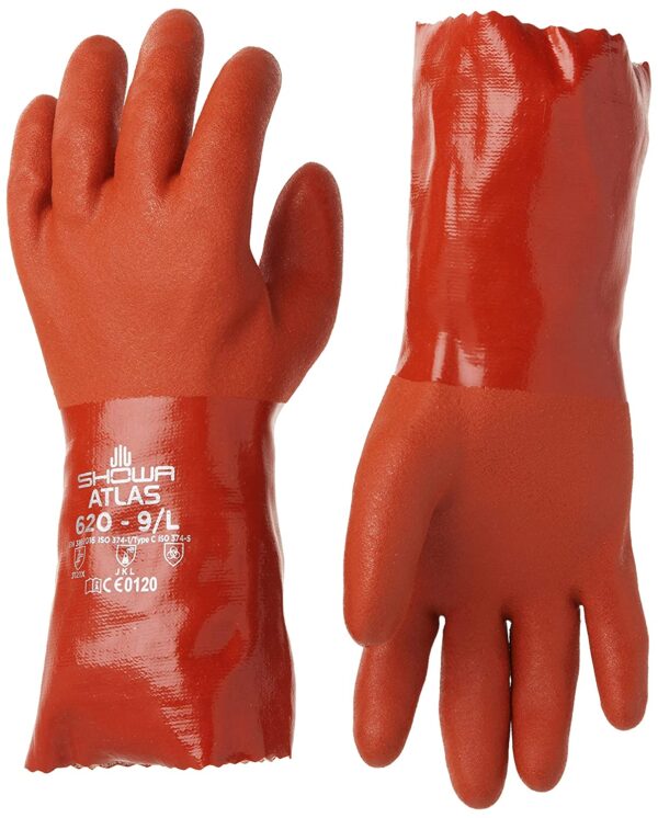 SHOWA - Atlas 620 Fully Coated Double-Dipped PVC Glove, Seamless Knitted Liner, Chemical Resistant, 12" Length, - Image 3