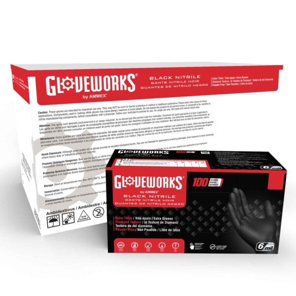 Gloveworks GPNB Black Nitrile Industrial Latex Free Disposable Gloves
