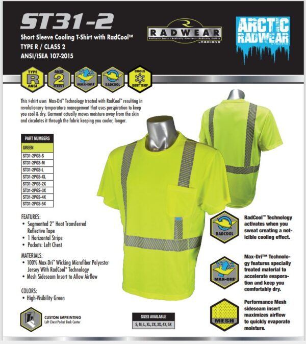 Hi Vis Work Shirts, Radians ST31-2 Short Sleeve Cooling T-Shirt - Image 6