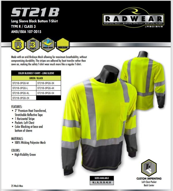 Radians ST21B Type R Class 3 Long Sleeve Hi Vis Black Bottom T-Shirt - Image 7