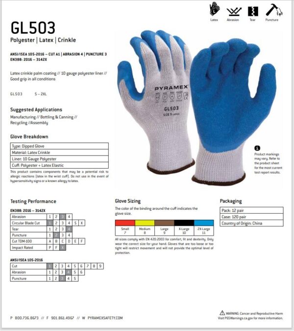 Pyramex GL503 Crinkle Latex Work Gloves (Dozen) - Image 2