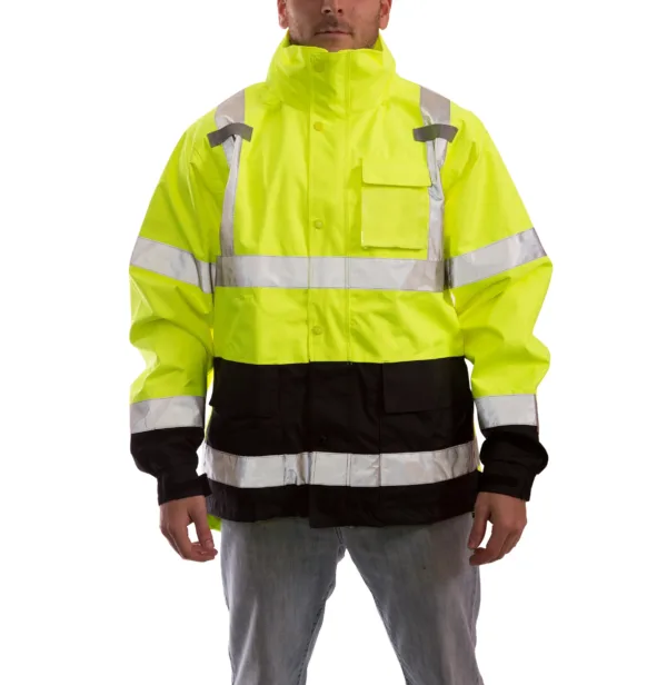 High Visibility Class 3 Waterproof Jacket, ICON J24122 Breathable 300D Polyurethane Hi-Vis Jacket with Reflective Tape, Flourescent Yellow/Green