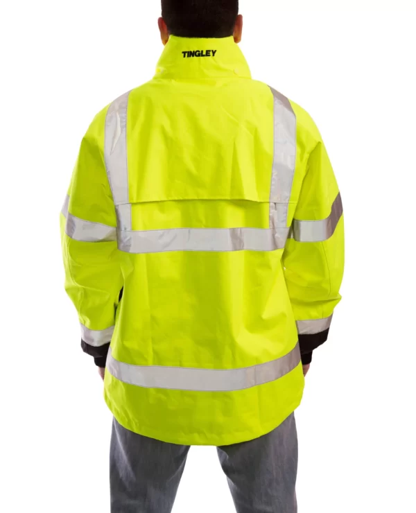 High Visibility Class 3 Waterproof Jacket, ICON J24122 Breathable 300D Polyurethane Hi-Vis Jacket with Reflective Tape, Flourescent Yellow/Green - Image 2