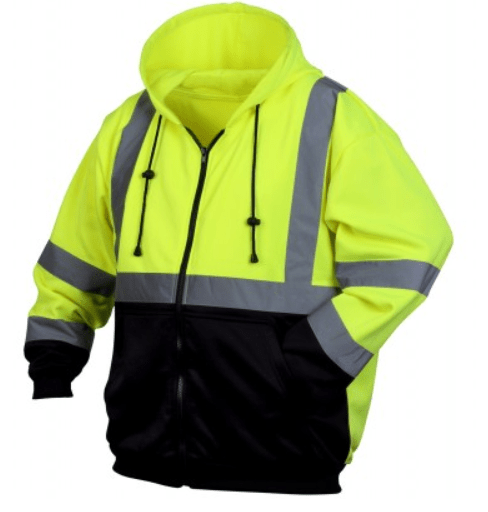 Class 3 Hi Vis Sweatshirt, Pyramex RSZH3210 Type R Class 3 Black Bottom Full-Zip Safety Sweatshirt - Yellow/Lime