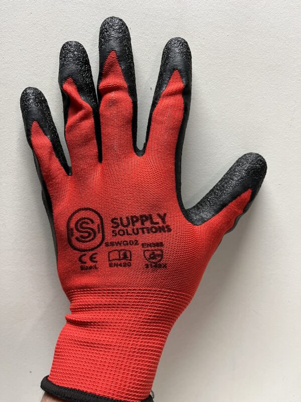 Supply Solutions APE SKINZ Latex Dipped Safety Work Gloves For Landscaping, Warehouse, Construction, Gardening, Agriculture, For Men and Women. 12 Pair per package. Red/black - Image 2