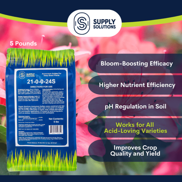 Supply Solutions Ammonium Sulfate Fertilizer 21-0-0 +24% Sulfur for Deep Green Plants - Soil Acidifier for Flowers, Trees, Lawn, Acid Loving - Sulfur for Plants Hydrangea Fertilizer - Image 2