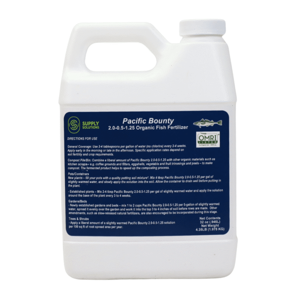 Supply Solutions Pacific Bounty 2.0-0.5-1.25 Organic Fish Fertilizer for Plants - Nutrient-rich Liquid Organic Fertilizer for Vegetables Fruits - Derived Fish Protein Hydrolysate Molasses
