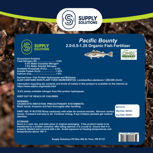 Supply Solutions Pacific Bounty 2.0-0.5-1.25 Organic Fish Fertilizer for Plants - Nutrient-rich Liquid Organic Fertilizer for Vegetables Fruits - Derived Fish Protein Hydrolysate Molasses - Image 2