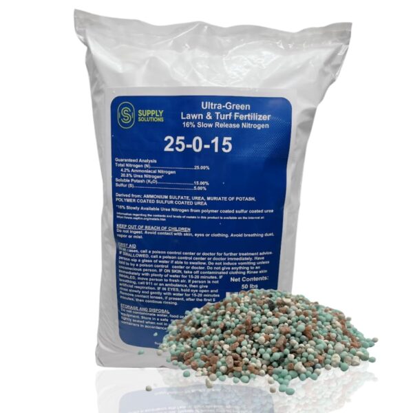 Supply Solutions 25-0-15 Ultra Green Lawn and Turf Fertilizer - 16% Slow Release Nitrogen - Promotes Lush, Reduces Mowing Frequency