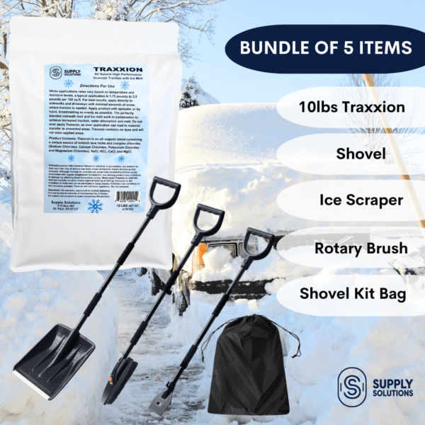 Supply Solutions Traxxion Granular Traction with Ice Melt - Pet Safe Ice Melt Snow Salt - Non Toxic Winter Salt - Bundle with 3-in-1 Collapsible Snow Shovel Kit for Car Emergency Driveway (5 Items) - Image 2