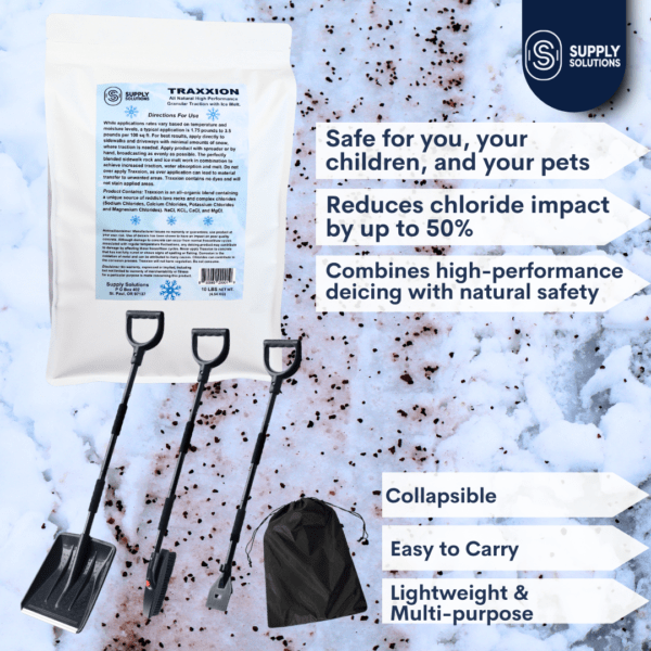 Supply Solutions Traxxion Granular Traction with Ice Melt - Pet Safe Ice Melt Snow Salt - Non Toxic Winter Salt - Bundle with 3-in-1 Collapsible Snow Shovel Kit for Car Emergency Driveway (5 Items) - Image 8