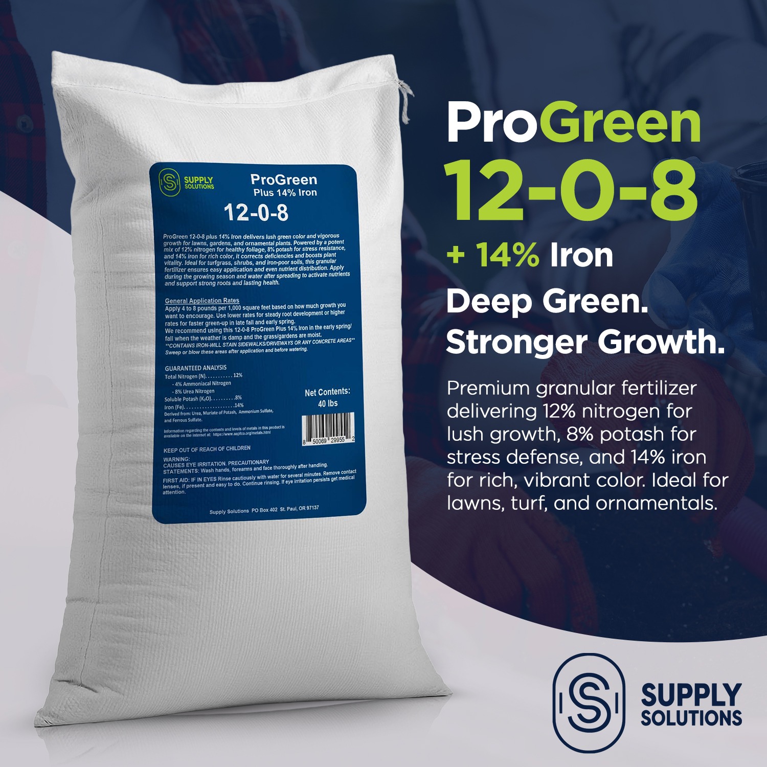 ProGreen 12-0-8 Plus 14% Iron Granular Lawn and Garden Fertilizer - Plant Food Support for Deep Green Color and Stronger Roots - Perfect Spring Boost for Lawns