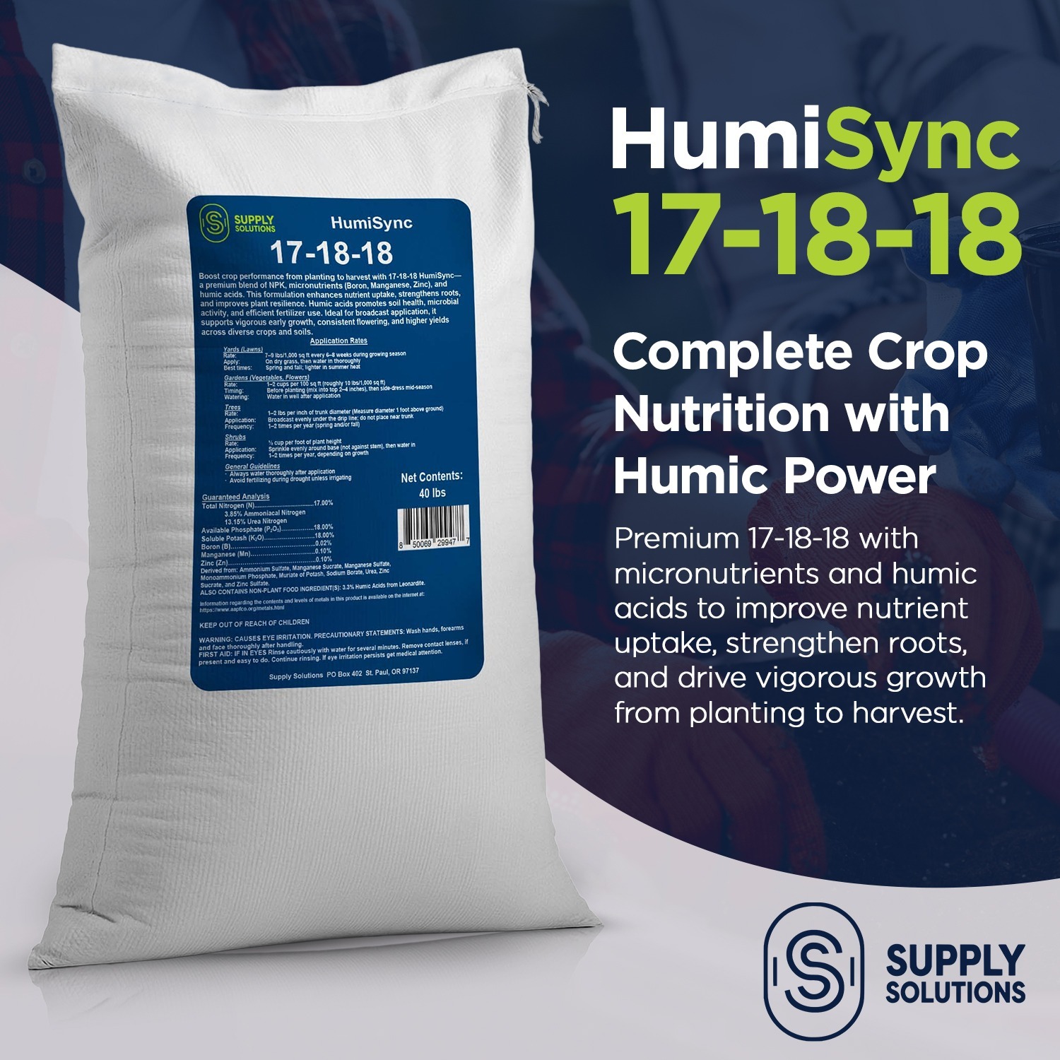 17-18-18 HumiSync Plant Food Powder | Balanced NPK Fertilizer with Humic Acid for Lawn, Garden, Vegetables, Flowers, Trees & Shrubs - All Purpose Garden Fertilizer